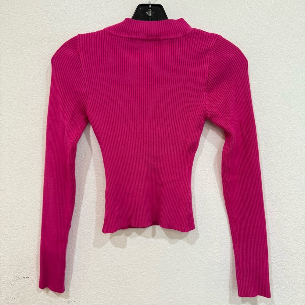 Lulu’s Easy Update Magenta Ribbed Knit Cutout Mock Neck Long Sleeve Top Size XS - Picture 6 of 6